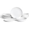 imageEarth and Clay Heath 12Piece Dinnerware Set Stoneware Plates and Bowls Set Dishwasher and Microwave Safe Dish Set for 4 CoffeeMia  White
