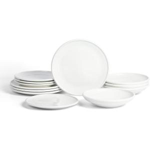 imageEarth ampamp Clay Celeste 12Piece Dinnerware Stoneware Plates and Bowls Includes Dinner and Salad Plates Cereal Bowls Dishwasher and Microwave Safe Dish Set for 4 Ivory WhiteWhite