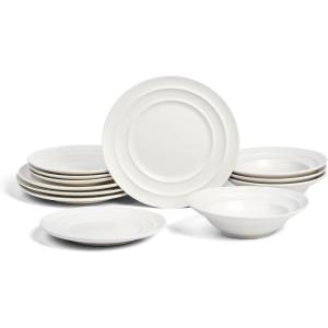 imageEarth ampamp Clay Celeste 12Piece Dinnerware Stoneware Plates and Bowls Includes Dinner and Salad Plates Cereal Bowls Dishwasher and Microwave Safe Dish Set for 4 Ivory WhiteIvory White