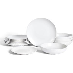 imageEarth and Clay Heath 12Piece Dinnerware Set Stoneware Plates and Bowls Set Dishwasher and Microwave Safe Dish Set for 4 CoffeeMia  White