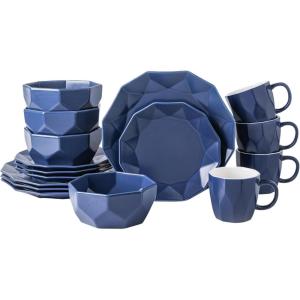 imageStone  Lain Jamie Porcelain 16Piece Geometric Dinnerware Set GreyBlue