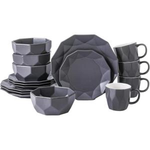 imageStone  Lain Jamie Porcelain 16Piece Geometric Dinnerware Set GreyGray