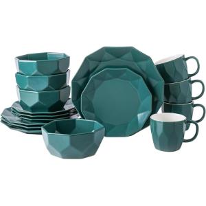 imageStone  Lain Jamie Porcelain 16Piece Geometric Dinnerware Set GreyGreen