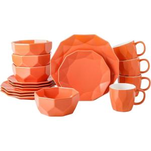 imageStone  Lain Jamie Porcelain 16Piece Geometric Dinnerware Set GreyOrange