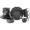 imageStone  Lain Jamie Porcelain 16Piece Geometric Dinnerware Set Black