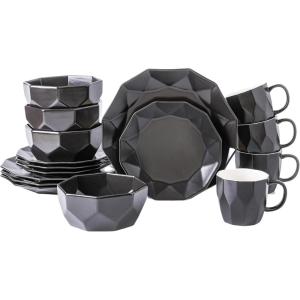 imageStone  Lain Jamie Porcelain 16Piece Geometric Dinnerware Set Black