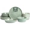 imageStone Lain Claire 12Piece Dinnerware Set Stoneware Plates and Bowls Set Dishwasher and Microwave Safe Dish Set for 4 GreenGreen