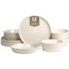 imageStone Lain Claire 12Piece Dinnerware Set Stoneware Plates and Bowls Set Dishwasher and Microwave Safe Dish Set for 4 GreenWhite