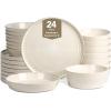 imageStone Lain Claire 12Piece Dinnerware Set Stoneware Plates and Bowls Set Dishwasher and Microwave Safe Dish Set for 4 GreenWhite
