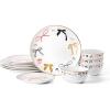 imageStone Lain Rosie 12Piece Dinnerware Set Porcelain Plates and Bowls Set Dishwasher and Microwave Safe Dish Set for 4 MulticoloredMulticolor
