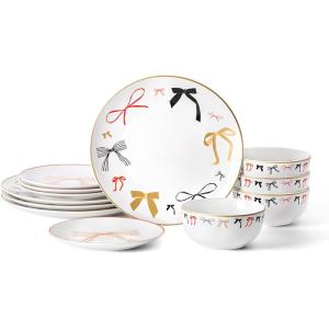 imageStone Lain Rosie 12Piece Dinnerware Set Porcelain Plates and Bowls Set Dishwasher and Microwave Safe Dish Set for 4 MulticoloredMulticolor