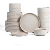 image:imageStone Lain Haven Modern Stoneware 4 Piece Bowls Sets Dish Set for 4 Reactive Glaze GreyBeige