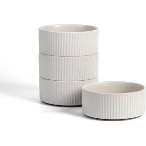 image:imageStone Lain Haven Modern Stoneware 4 Piece Bowls Sets Dish Set for 4 Reactive Glaze GreyBeige