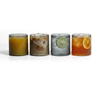 image:imageStone Lain Haven Ribbed Drinking Glasses Set of 4  13 oz Clear Textured Tumbler Rocks Glasses  Modern Short GlasswareGray