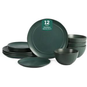 image:imageStone Lain Infinity 12Piece Dinnerware Set Stoneware Plates and Bowls Set Dishwasher and Microwave Safe Dish Set for 4 GreenGreen