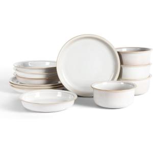 image:imageStone Lain Slate 12Piece Dinnerware Set Stoneware Plates and Bowls Set Dishwasher and Microwave Safe Dish Set for 4 BlackWhite