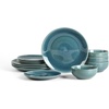 image:imageStone Lain Riley 12Piece Dinnerware Set Stoneware Plates and Bowls Set Dishwasher and Microwave Safe Dish Set for 4 Green and BlueBlue
