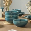 image:imageStone Lain Riley 12Piece Dinnerware Set Stoneware Plates and Bowls Set Dishwasher and Microwave Safe Dish Set for 4 Green and BlueBlue