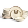 image:imageEarth amp Clay Phoenix 24Piece Stoneware Dinnerware Set Plates and Bowls Set Dishwasher and Microwave Safe Dish Set for 8 WhiteCoffee