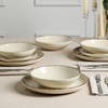 image:imageEarth amp Clay Phoenix 24Piece Stoneware Dinnerware Set Plates and Bowls Set Dishwasher and Microwave Safe Dish Set for 8 WhiteCoffee