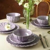 image:imageEarth amp Clay Phoenix 24Piece Stoneware Dinnerware Set Plates and Bowls Set Dishwasher and Microwave Safe Dish Set for 8 WhiteLilac