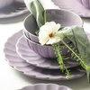 image:imageEarth amp Clay Phoenix 24Piece Stoneware Dinnerware Set Plates and Bowls Set Dishwasher and Microwave Safe Dish Set for 8 WhiteLilac