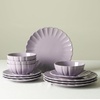 image:imageEarth amp Clay Phoenix 24Piece Stoneware Dinnerware Set Plates and Bowls Set Dishwasher and Microwave Safe Dish Set for 8 WhiteLilac
