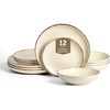 image:imageEarth amp Clay Phoenix 24Piece Stoneware Dinnerware Set Plates and Bowls Set Dishwasher and Microwave Safe Dish Set for 8 WhiteCoffee