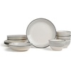 image:imageEarth amp Clay Phoenix 24Piece Stoneware Dinnerware Set Plates and Bowls Set Dishwasher and Microwave Safe Dish Set for 8 WhiteGray