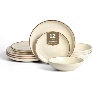 image:imageEarth amp Clay Phoenix 24Piece Stoneware Dinnerware Set Plates and Bowls Set Dishwasher and Microwave Safe Dish Set for 8 WhiteCoffee