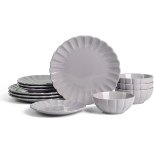 image:imageEarth amp Clay Phoenix 24Piece Stoneware Dinnerware Set Plates and Bowls Set Dishwasher and Microwave Safe Dish Set for 8 WhiteLilac