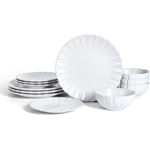 image:imageEarth amp Clay Phoenix 24Piece Stoneware Dinnerware Set Plates and Bowls Set Dishwasher and Microwave Safe Dish Set for 8 WhiteWhite