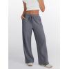 imageTrendy Queen Womens Wide Leg Sweatpants High Waisted Baggy Lounge Pants Drawstring Athletic Flared Joggers with PocketsBlack Grey