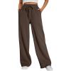 imageTrendy Queen Womens Wide Leg Sweatpants High Waisted Baggy Lounge Pants Drawstring Athletic Flared Joggers with PocketsBrown