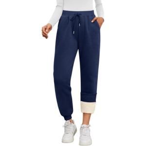 imageTrendy Queen Sweatpants Women Winter Fleece Lined Clothes Jogger Pants with Pockets Fall Fashion OutfitsNavy Blue