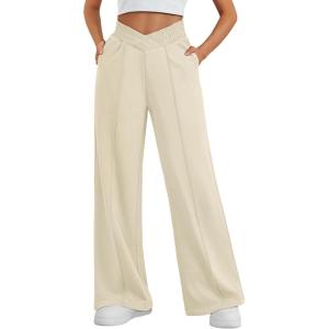 imageTrendy Queen Wide Leg Sweatpants Women Fashion High Waisted Baggy Flared Pants Athletic Joggers with Pockets 2025Apricot