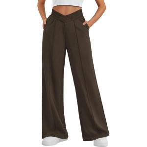 imageTrendy Queen Wide Leg Sweatpants Women Fashion High Waisted Baggy Flared Pants Athletic Joggers with Pockets 2025Coffee