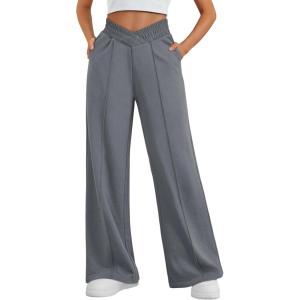 imageTrendy Queen Wide Leg Sweatpants Women Fashion High Waisted Baggy Flared Pants Athletic Joggers with Pockets 2025Deepgrey
