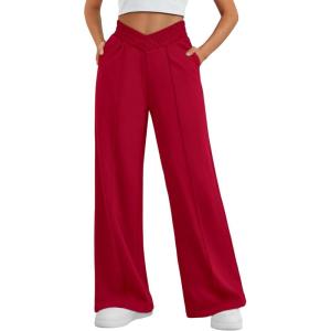 imageTrendy Queen Wide Leg Sweatpants Women Fashion High Waisted Baggy Flared Pants Athletic Joggers with Pockets 2025Red