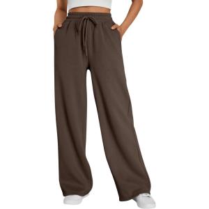 imageTrendy Queen Womens Wide Leg Sweatpants High Waisted Baggy Lounge Pants Drawstring Athletic Flared Joggers with PocketsBrown