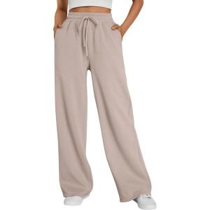 imageTrendy Queen Womens Wide Leg Sweatpants High Waisted Baggy Lounge Pants Drawstring Athletic Flared Joggers with PocketsCoffeegrey