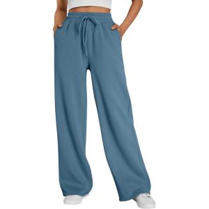 imageTrendy Queen Womens Wide Leg Sweatpants High Waisted Baggy Lounge Pants Drawstring Athletic Flared Joggers with PocketsHazeblue