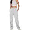 imageTrendy Queen Womens Cargo Sweatpants Wide Leg Baggy Fleece High Waisted Sweats Pants Winter Clothes with PocketsGrey