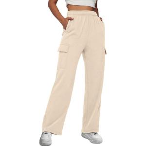 imageTrendy Queen Womens Cargo Sweatpants Wide Leg Baggy Fleece High Waisted Sweats Pants Winter Clothes with PocketsApricot