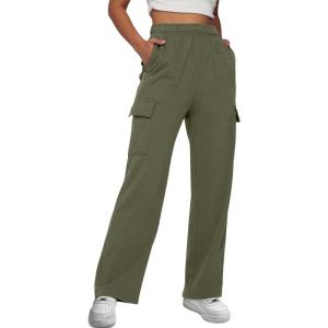 imageTrendy Queen Womens Cargo Sweatpants Wide Leg Baggy Fleece High Waisted Sweats Pants Winter Clothes with PocketsArmygreen