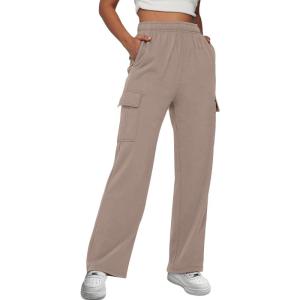 imageTrendy Queen Womens Cargo Sweatpants Wide Leg Baggy Fleece High Waisted Sweats Pants Winter Clothes with PocketsCoffeegrey