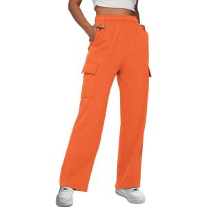 imageTrendy Queen Womens Cargo Sweatpants Wide Leg Baggy Fleece High Waisted Sweats Pants Winter Clothes with PocketsOrange