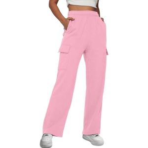 imageTrendy Queen Womens Cargo Sweatpants Wide Leg Baggy Fleece High Waisted Sweats Pants Winter Clothes with PocketsPink