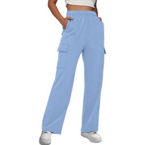 imageTrendy Queen Womens Cargo Sweatpants Wide Leg Baggy Fleece High Waisted Sweats Pants Winter Clothes with PocketsSkyblue