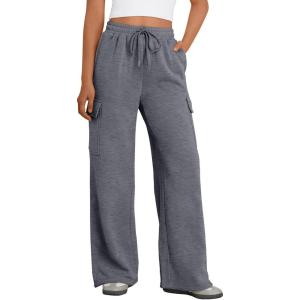 imageTrendy Queen Womens Cargo Sweatpants Wide Leg High Waisted Baggy Drawstring Sweat Pants Fall Flared Pants with PocketsBlack Grey